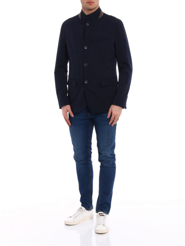 HERNO: casual jackets online - Water repellent blue wool jacket