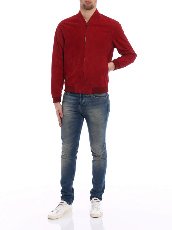HERNO: leather jacket online - Dark red suede bomber