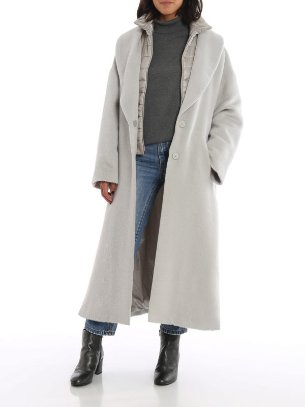 HERNO: long coats online - Removable double front alpaca coat