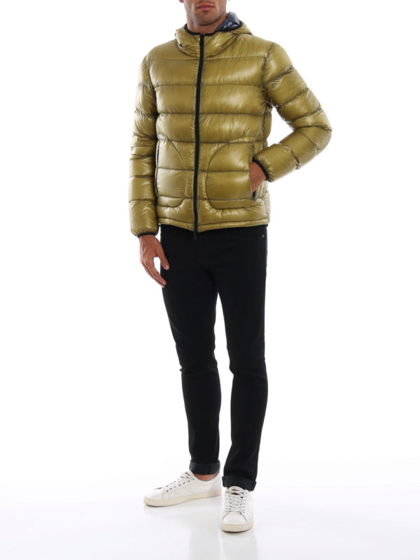 HERNO: padded jackets online - Dark yellow and blue double puffer jacket