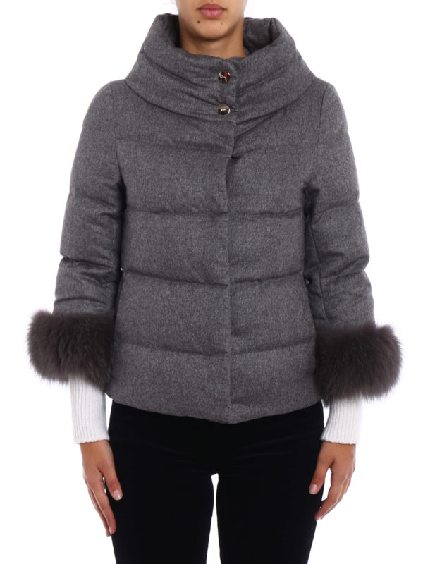 HERNO: padded jackets online - Fur cuffs cashmere padded jacket