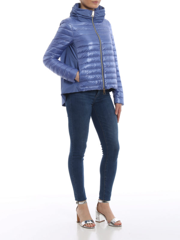 HERNO: padded jackets online - Light blue asymmetric puffer jacket