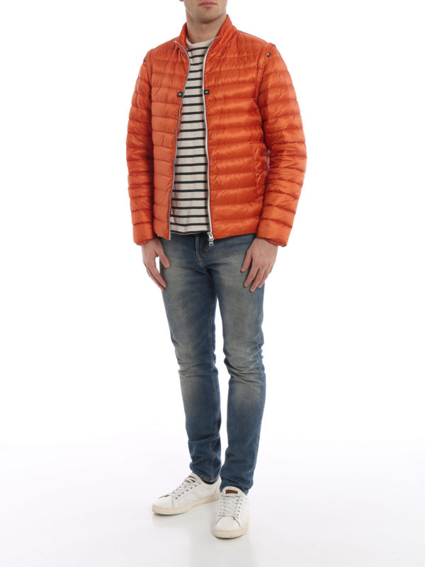 HERNO: padded jackets online - Orange puffer jacket with removable sleeves