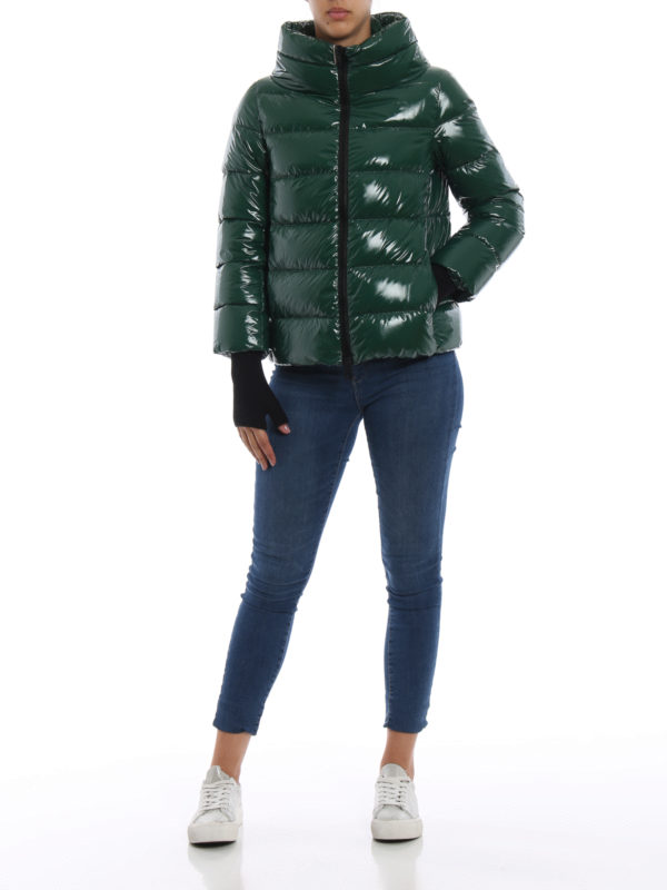 HERNO: padded jackets online - Patent green puffer jacket