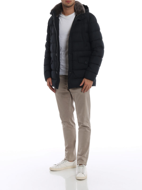 HERNO: padded jackets online - Polar Tech fur collar jacket