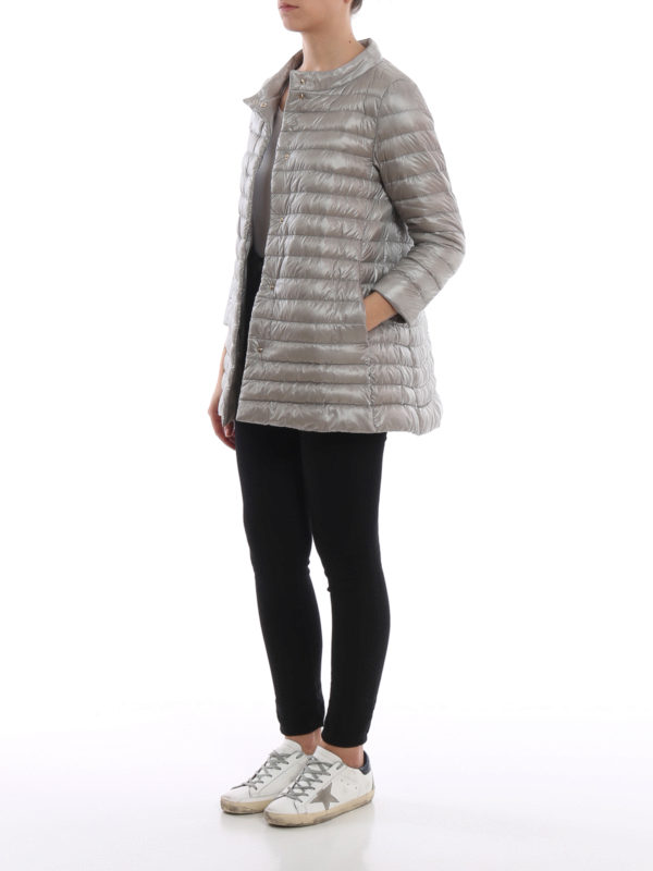 HERNO: padded jackets online - Rossella grey long puffer jacket