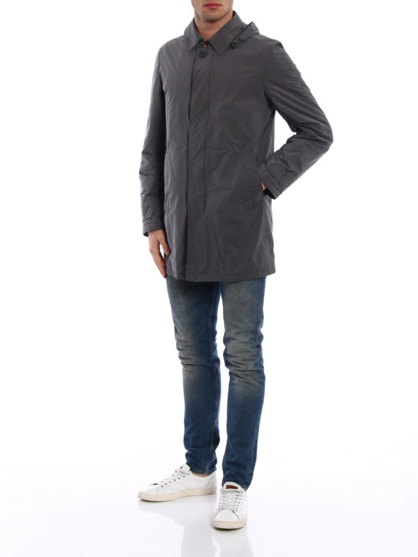 HERNO: short coats online - Lightweight nylon grey overcoat