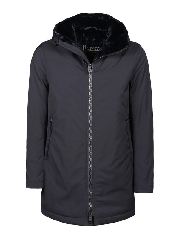 HERNO: cappotti imbottiti - Parka imbottito con simil pelliccia