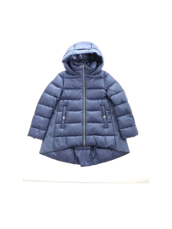 HERNO: padded coats - Logo quilted down jacket in pale blue color