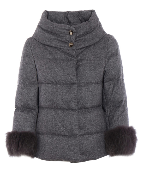 HERNO: padded jackets - Fur cuffs cashmere padded jacket