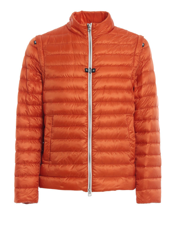 HERNO: padded jackets - Orange puffer jacket with removable sleeves