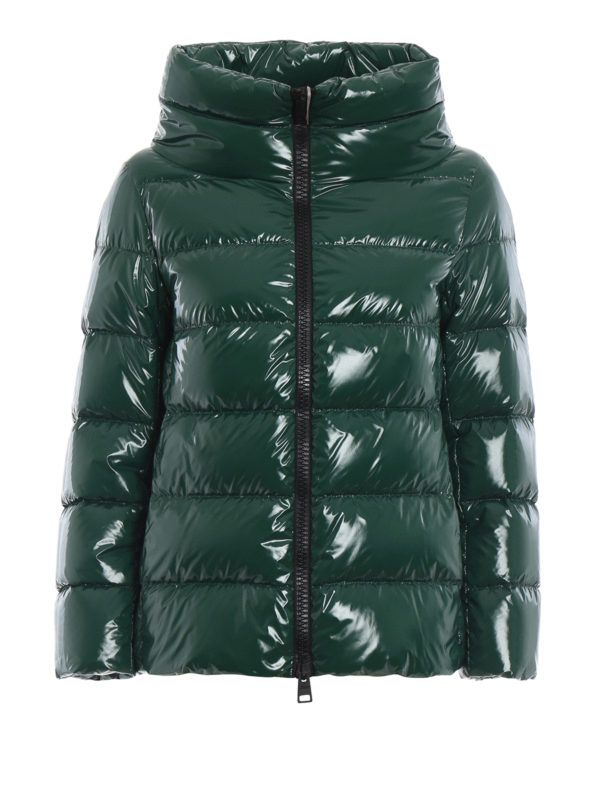 HERNO: padded jackets - Patent green puffer jacket
