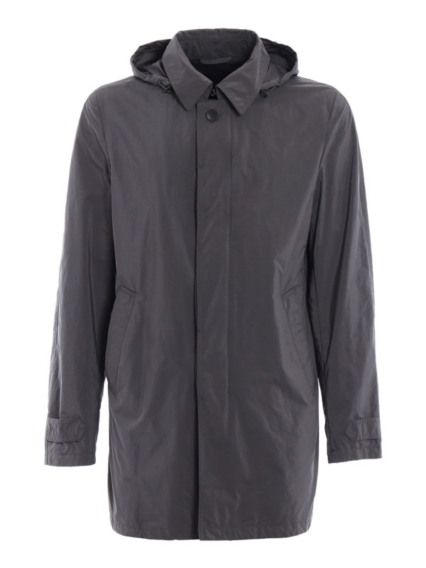 HERNO: short coats - Lightweight nylon grey overcoat