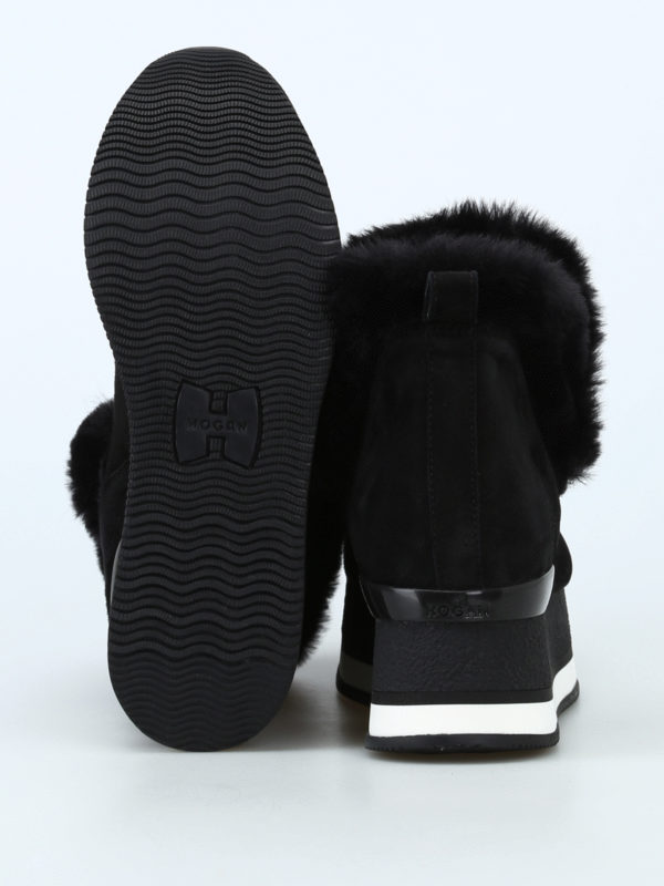 HOGAN buy online Faux fur trim suede slip on platform booties