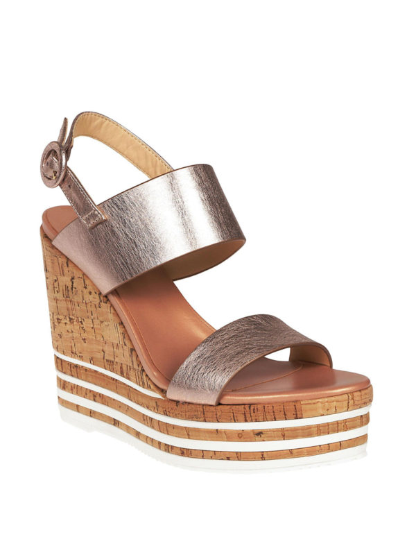 Hogan H361 metallic leather wedge sandals HXW3610X822I6EM600