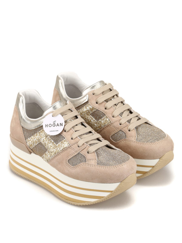HOGAN: sneakers online - Sneaker beige con glitter e maxi suola