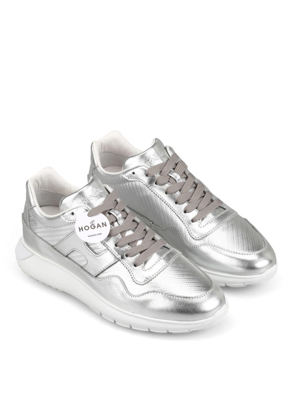 HOGAN: trainers online - Interactive³ silver leather sneakers
