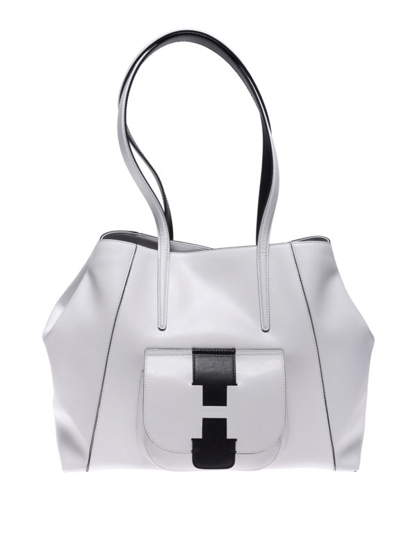 Hogan H logo pocket leather shopping bag KBW01BA0400J607A35