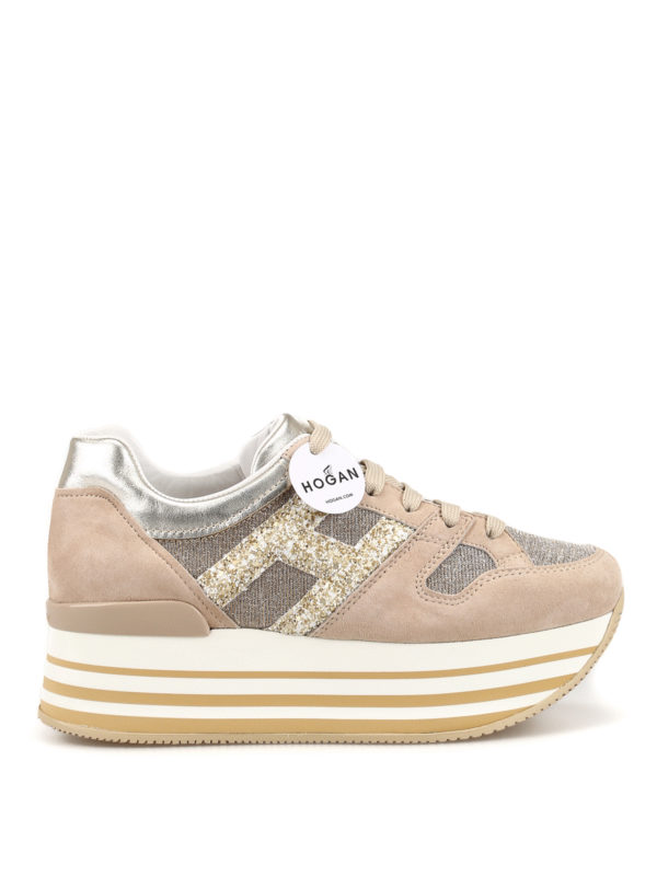 HOGAN: sneakers - Sneaker beige con glitter e maxi suola