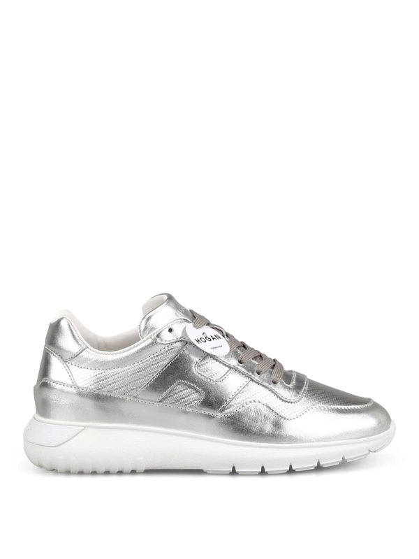 HOGAN: trainers - Interactive³ silver leather sneakers