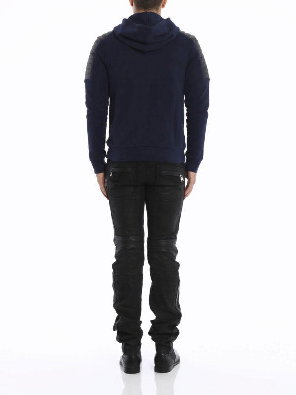 Hoodie with leather inserts shop online: Balmain