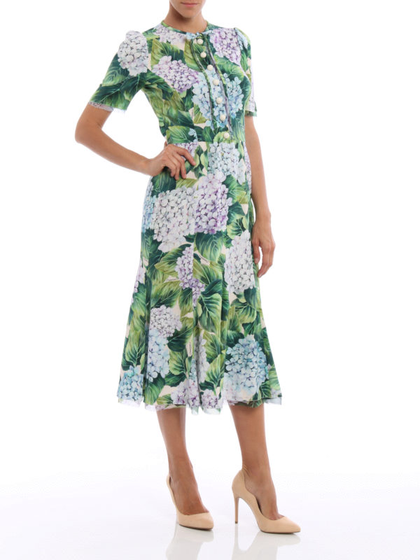 Hydrangea print cady dress shop online: DOLCE & GABBANA