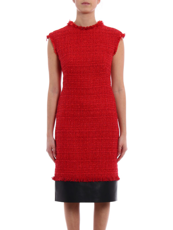 Alexander Mcqueen Tweed and leather frayed dress|516645QKZB46530 Alexander Mcqueen Tweed and leather frayed dress|516645QKZB46530