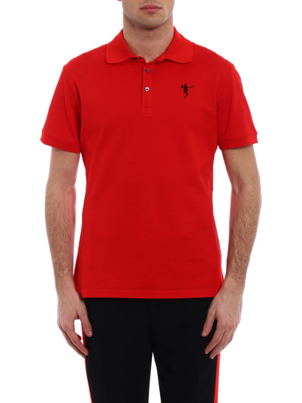 iKRIX ALEXANDER MCQUEEN: polo shirts - Embroidered Skeleton red polo