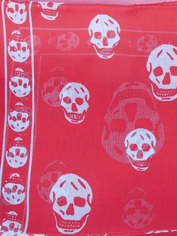 Alexander McQueen Red Skull and Fish Silk Scarf | Yoogi's Closet