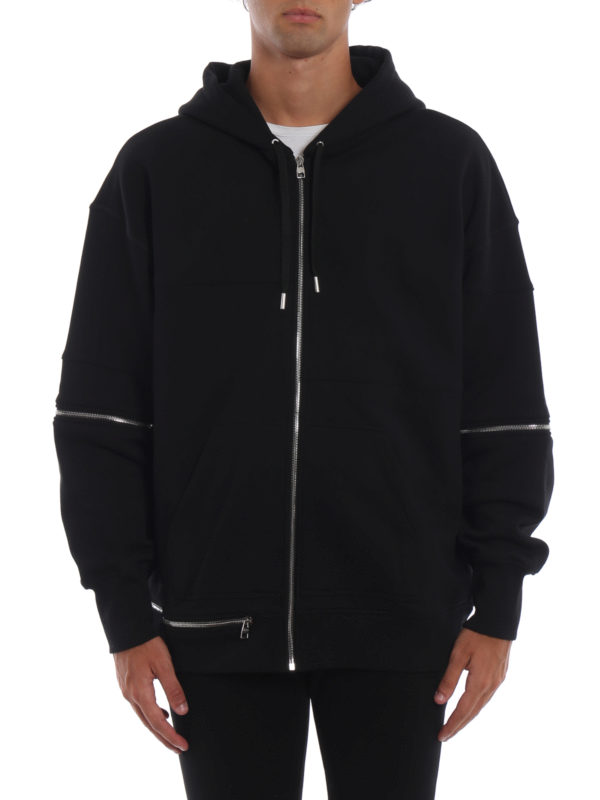 iKRIX ALEXANDER MCQUEEN: Sweatshirts & Sweaters - Deep black fleece cotton zip hoodie