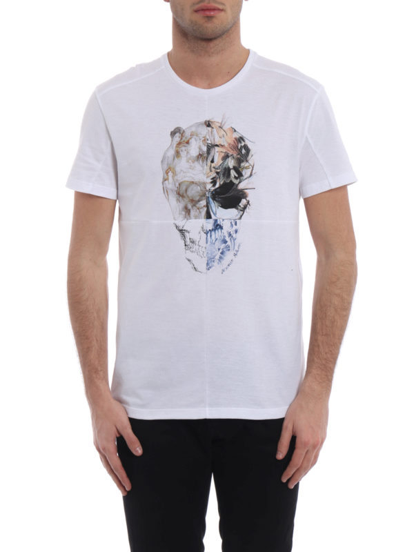 Alexander Mcqueen Skull patchwork print white T-shirt