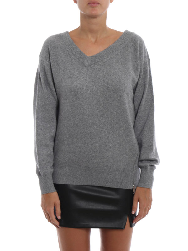 iKRIX ALEXANDER WANG: v necks - Grey cashmere blend sweater with side zip
