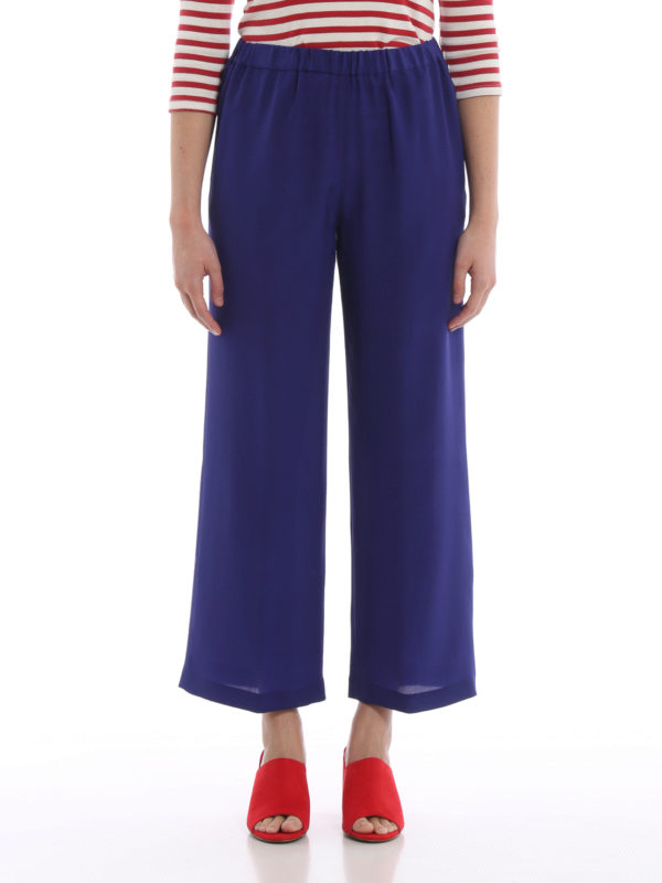 iKRIX ASPESI: pantaloni casual - Pantaloni a gamba ampia in seta bluette