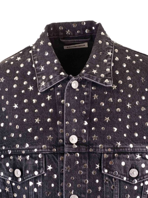 iKRIX BALENCIAGA: denim jacket - Stonewash black denim jacket with studs
