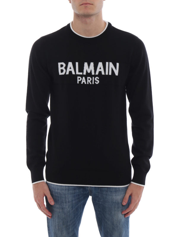 iKRIX Balmain: crew necks - Balmain Paris intarsia black wool crewneck