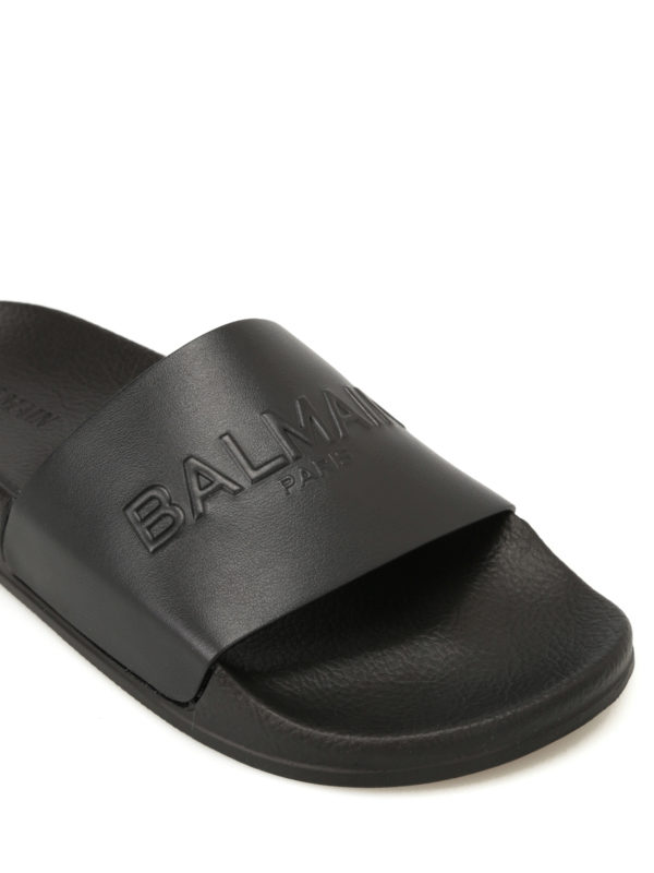 iKRIX Balmain: sandals - Leather logo slip-ons