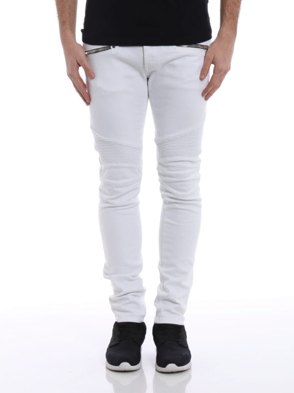 iKRIX Balmain: skinny jeans - White denim biker jeans