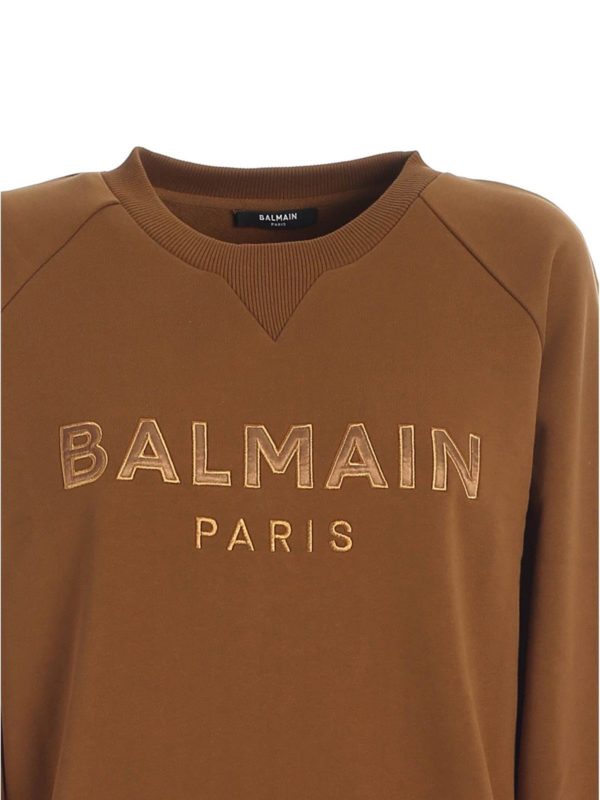 iKRIX Balmain: Sweatshirts & Sweaters - Logo patch sweatshirt in camel color