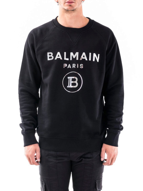 Balmain Silver logo print sweatshirt - Black - Men|UH03279I3400PA