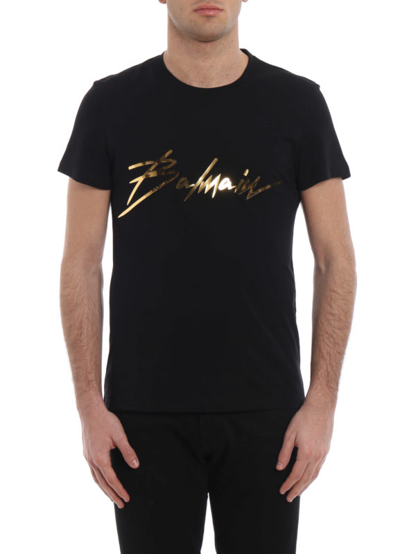 iKRIX Balmain: t-shirts - Relief gold-tone logo black T-shirt