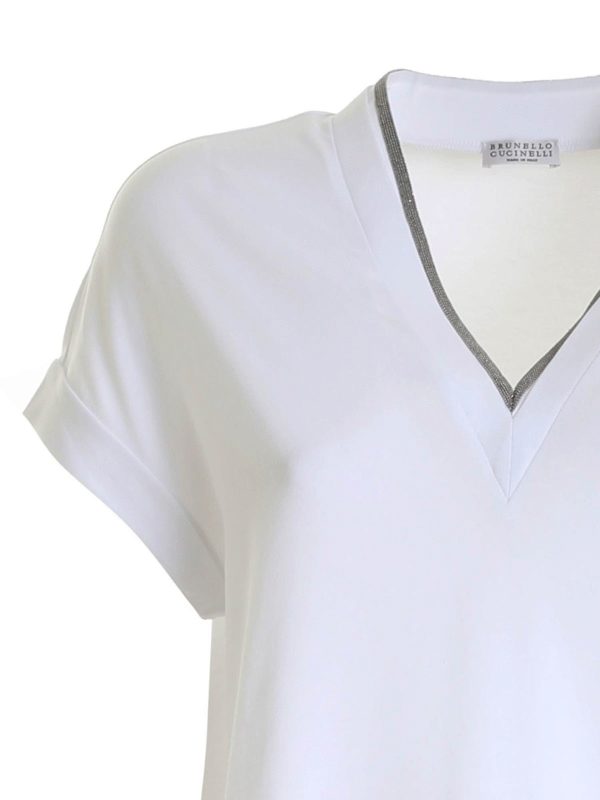 iKRIX BRUNELLO CUCINELLI: t-shirts - Embellished neckline T-shirt in white
