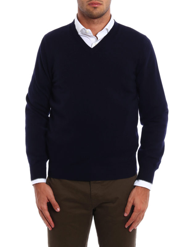 iKRIX BRUNELLO CUCINELLI: Strickpullover mit V-Ausschnitt - V-Pullover - Dunkelblau