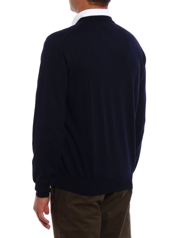 iKRIX BRUNELLO CUCINELLI: v necks - Dark blue wool cashmere pullover