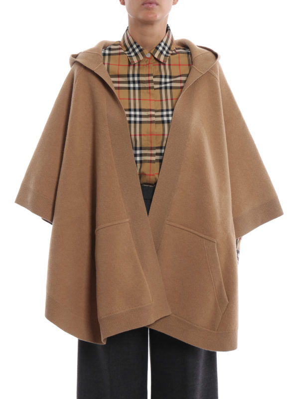 Carla open front hooded wool cashmere poncho