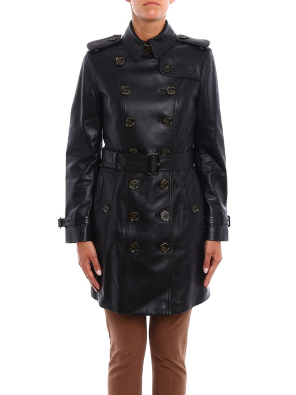 Sandringham mid leather trench coat