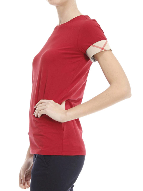 iKRIX BURBERRY: t-shirts - Check cuff cotton t-shirt