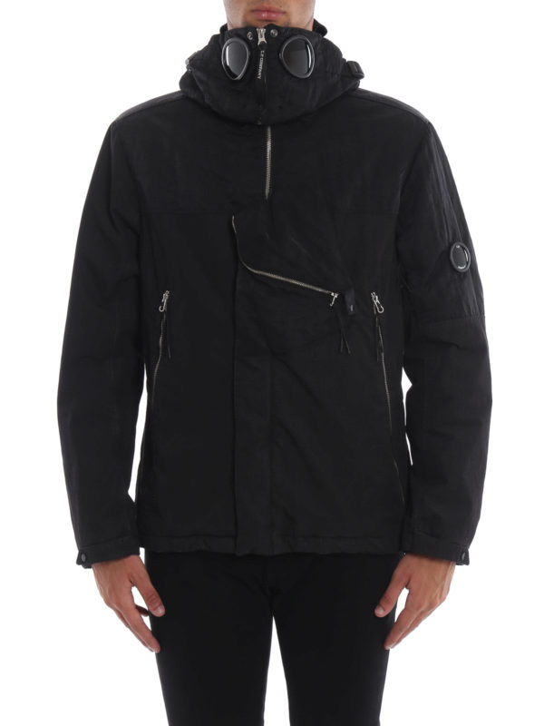 iKRIX C.P. COMPANY: casual jackets - Goggle 50 Fili black techno long jacket