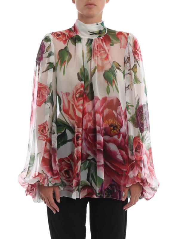 iKRIX DOLCE & GABBANA: blouses - Peony print silk blouse with self-tie