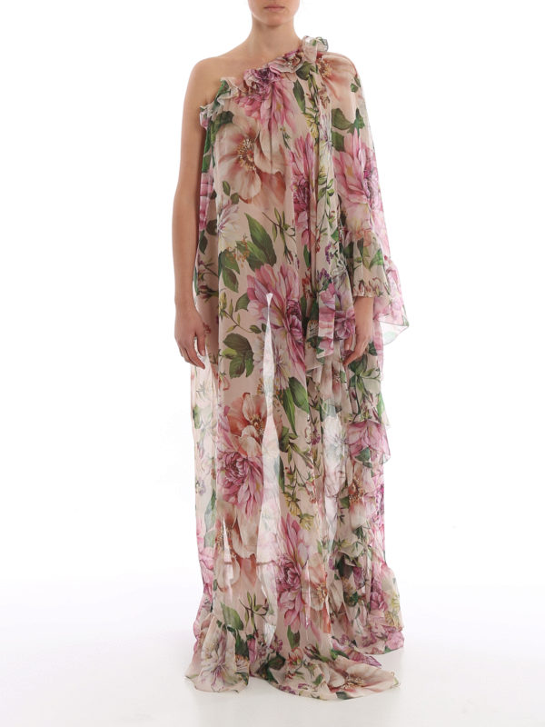 ワンピース D&G Frilled Silk Flower Dress Dolce & Gabbana - Blue Bellflower Silk Chiffon Dress