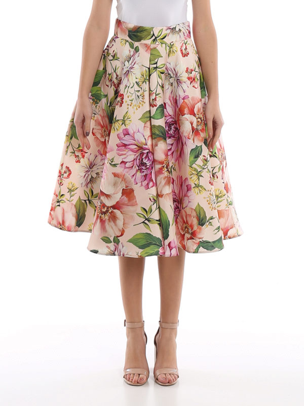 iKRIX DOLCE & GABBANA: Knee length skirts & Midi - Floral printed silk skirt